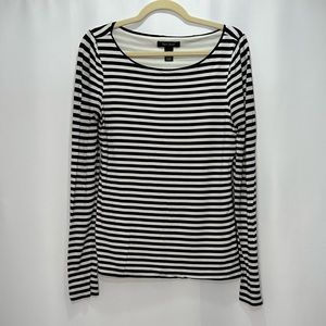White House Black Market Navy and White Striped Long Sleeve Shirt